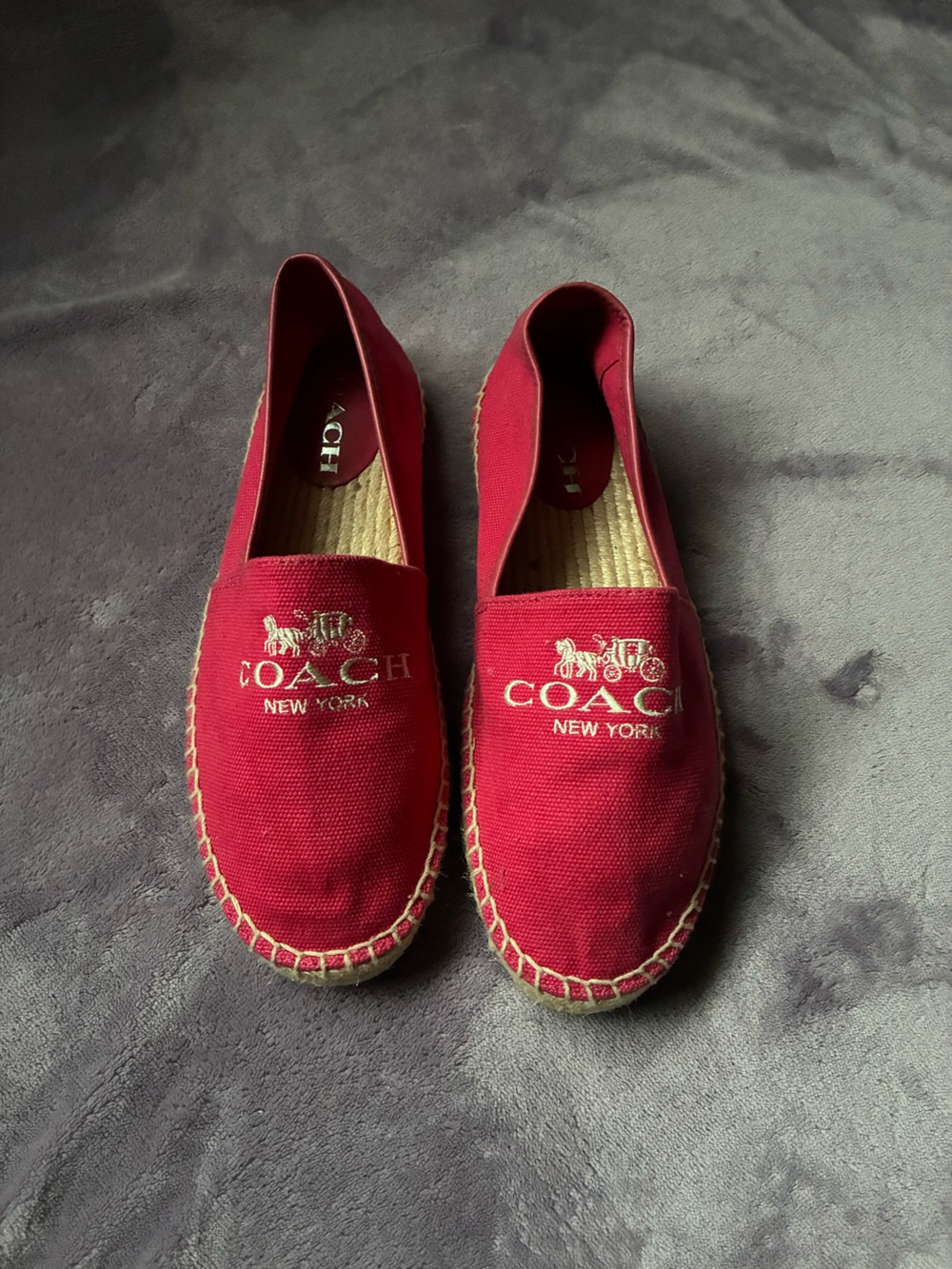 COACH hot pink Espadrille Loafers with Gold Logo